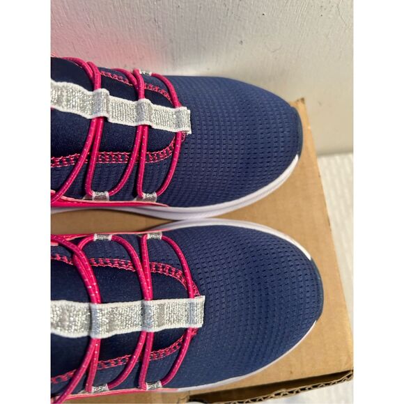 Athletic works girl sneakers size 2 no laces new navy pink - Picture 4 of 8